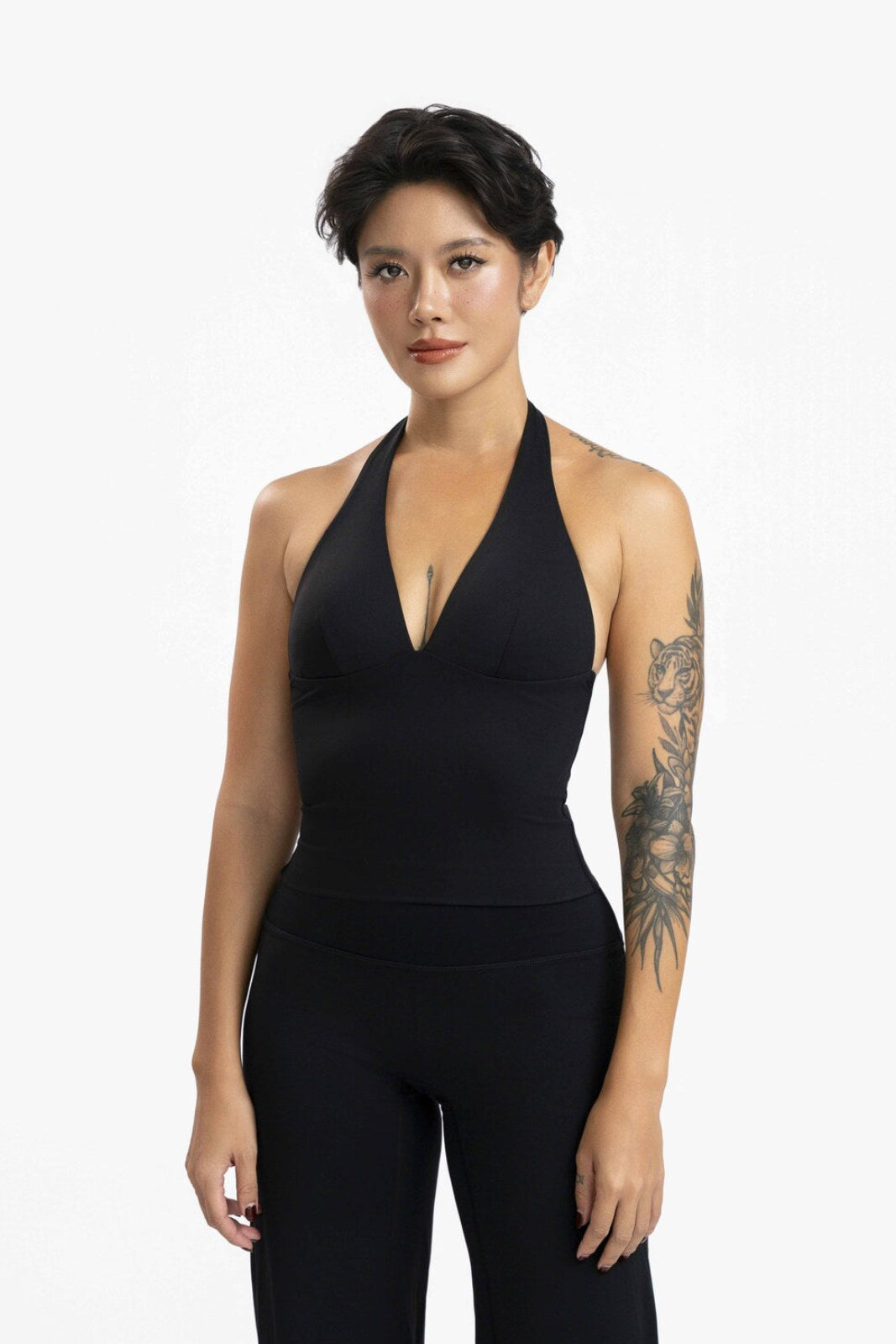 Black Mossy Bare Shoulder Halter Top