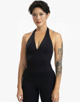 Black Mossy Bare Shoulder Halter Top