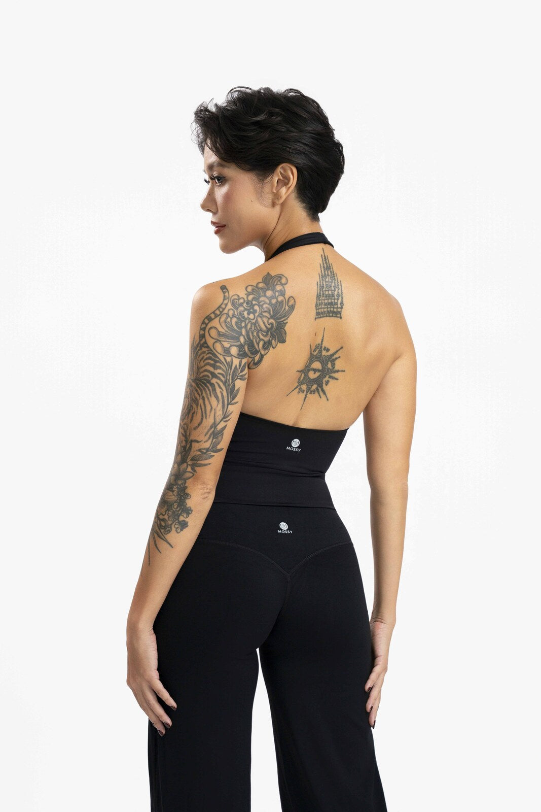 Black Mossy Bare Shoulder Halter Top
