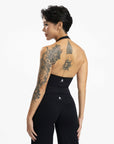 Black Mossy Bare Shoulder Halter Top